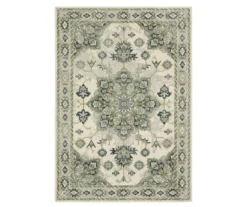 Pamona Ivory & Blue Geometric Medallion Area Rug, (5.3' X 7.3')