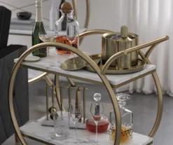 Amelia White Marble 2-Shelf Bar Cart -Cheap Home Store 810589212 1