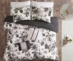 Hannah White & Black Floral King/California King 5-Piece Comforter Set -Cheap Home Store 810590812 810590811 810590810 3