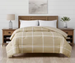 Tan & White Windowpane Reversible Full/Queen Comforter