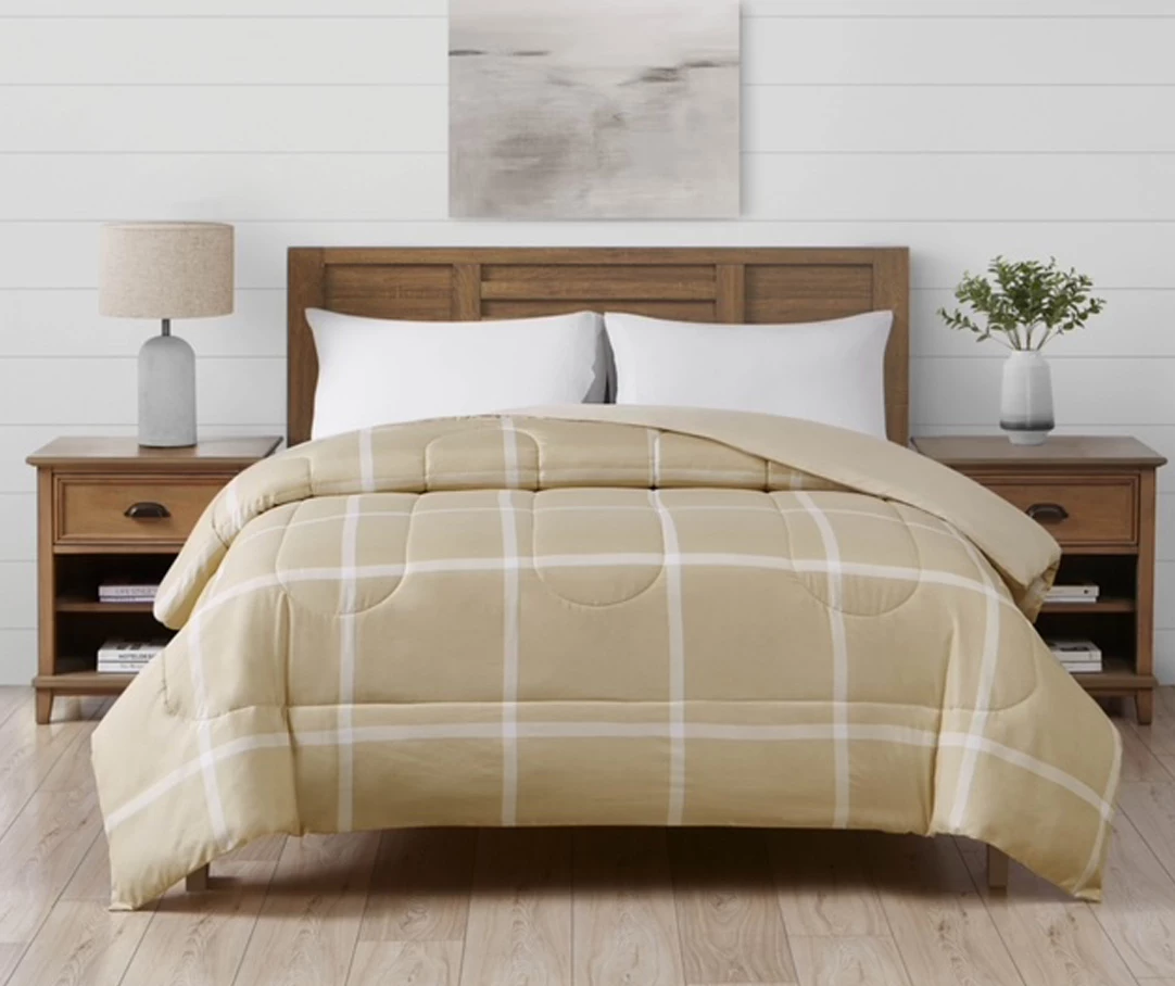 Tan & White Windowpane Reversible Full/Queen Comforter 3 Tan & White Windowpane Reversible Full/Queen Comforter