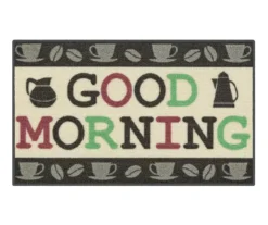 "Good Morning" Gray & Cream Coffee Kitchen Rug, (30" X 18")