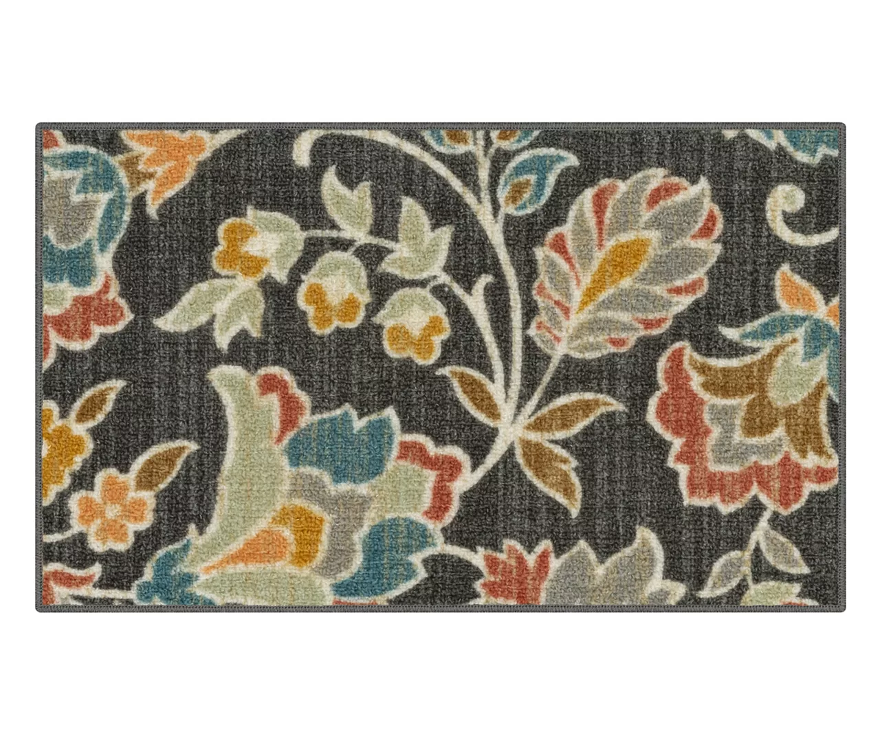 Mynah Gray & Mustard Floral Kitchen Rug, (30" X 18") 3 Mynah Gray & Mustard Floral Kitchen Rug, (30" X 18")