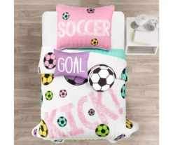 Lush Decor "Soccer" White, Turquoise & Pink Reversible Quilt Set -Cheap Home Store 810595758 1