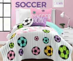 Lush Decor "Soccer" White, Turquoise & Pink Reversible Quilt Set