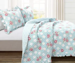 Lush Decor Blue & Blush Floral Ruffle-Trim Reversible Quilt Set -Cheap Home Store 810596028 1