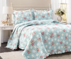 Lush Decor Blue & Blush Floral Ruffle-Trim Reversible Quilt Set -Cheap Home Store 810596028