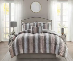 Marselle Stripe Faux Fur 4-Piece Comforter Set -Cheap Home Store 810598176 810598177 1 1