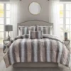 Marselle Blush & Gray Stripe Faux Fur Full/Queen 4-Piece Comforter Set -Cheap Home Store 810598176 810598177 1
