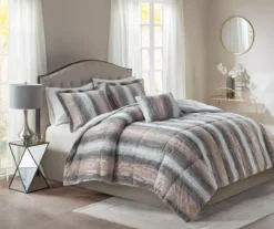 Marselle Stripe Faux Fur 4-Piece Comforter Set -Cheap Home Store 810598176 810598177 2 1