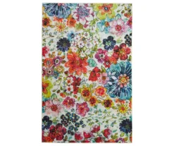 White, Yellow & Red Blossoms Area Rug, (3' 4" X 5')