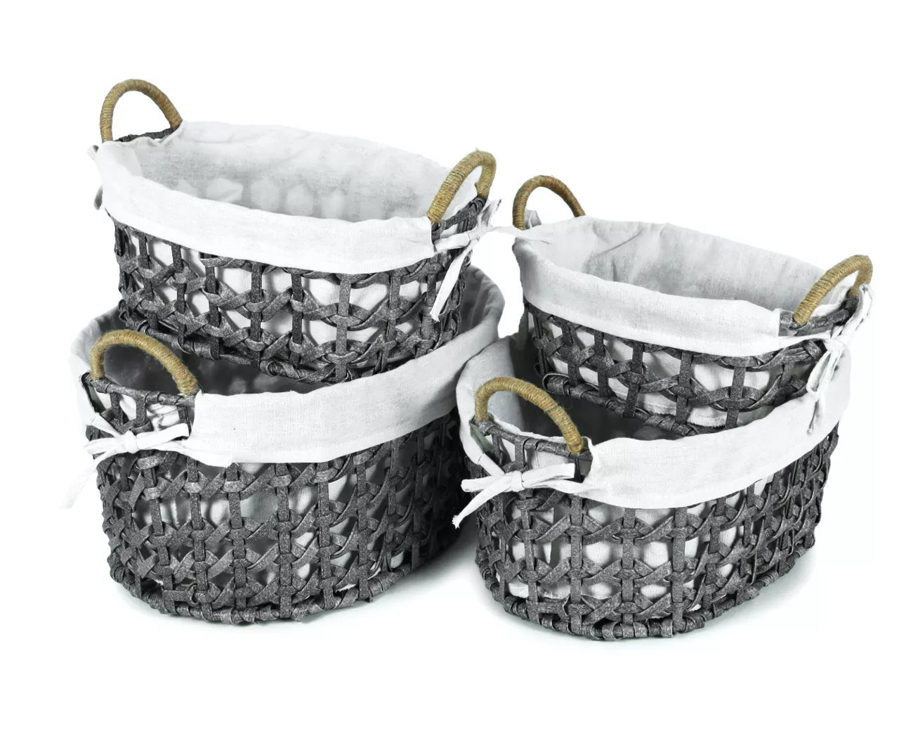 Gray Oval Basket With Linen Liner 7 Gray Oval Basket With Linen Liner - Image 5