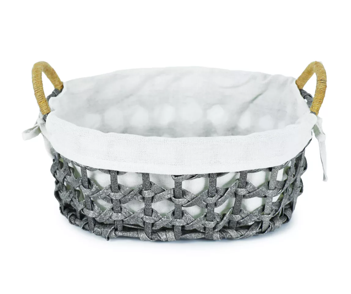 Gray Oval Basket With Linen Liner 4 Gray Oval Basket With Linen Liner - Image 2