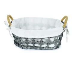 Gray Oval Basket With Linen Liner 9 Gray Oval Basket With Linen Liner -Cheap Home Store 810601804