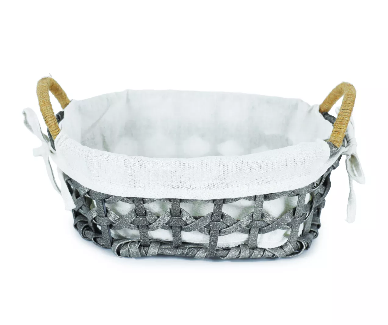 Gray Oval Basket With Linen Liner 5 Gray Oval Basket With Linen Liner - Image 3