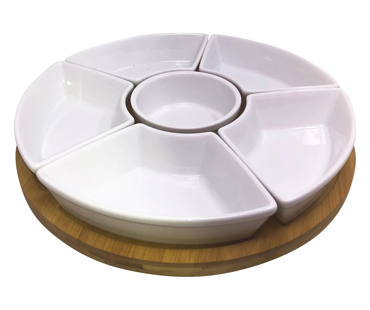 Lazy Susan With Porcelain Dip Bowls 3 Lazy Susan With Porcelain Dip Bowls