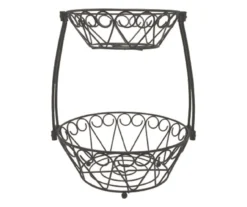 Black 2-Tier Lattice Wire Fruit Bowl