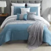 Hilden White & Blue Color Block Bedding Set -Cheap Home Store 810611475 A0 1