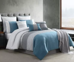 Hilden White & Blue Color Block Bedding Set -Cheap Home Store 810611475 A3 2