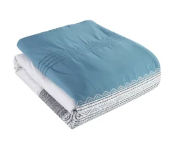 Hilden White & Blue Color Block Bedding Set -Cheap Home Store 810611477 A7 3