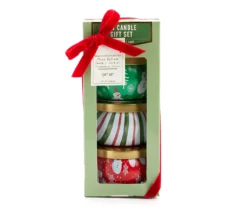 Fresh Balsam, Santa's Cookies & Cinnamon Cheer Snowman Tin Candle Gift Set, 3-Pack