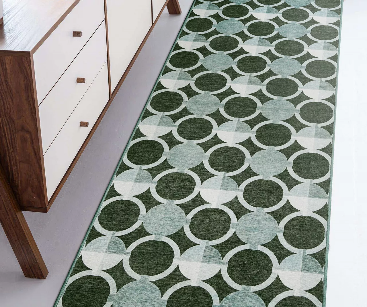 My Magic Carpet Dula Dark Sage Green Circle Washable Runner Rug, (2.5' X 7') 4 My Magic Carpet Dula Dark Sage Green Circle Washable Runner Rug, (2.5' X 7') - Image 2