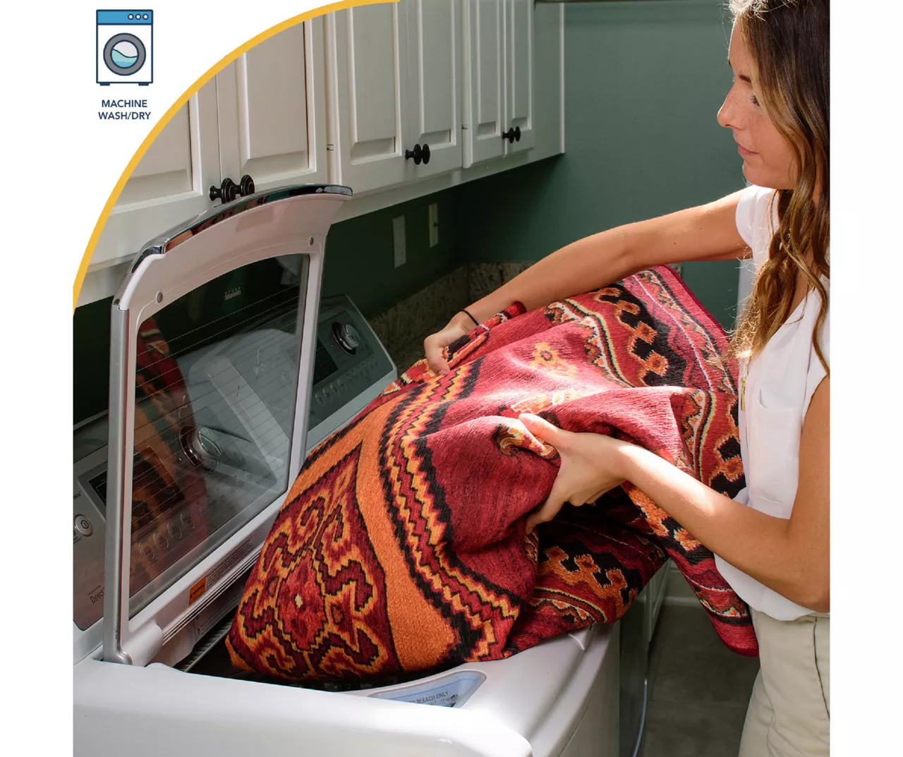 My Magic Carpet Dula Dark Sage Green Circle Washable Runner Rug, (2.5' X 7') 8 My Magic Carpet Dula Dark Sage Green Circle Washable Runner Rug, (2.5' X 7') - Image 6