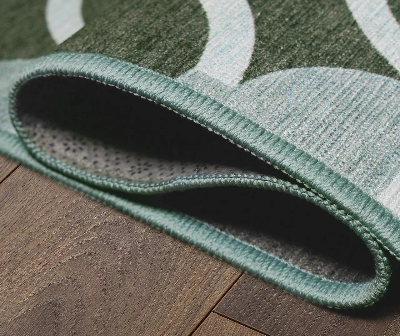 My Magic Carpet Dula Dark Sage Green Circle Washable Runner Rug, (2.5' X 7') 5 My Magic Carpet Dula Dark Sage Green Circle Washable Runner Rug, (2.5' X 7') - Image 3