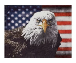 Brown, Red & Blue American Eagle Fleece Raschel Throw, (50" X 60")