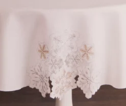 Frosted Forest White & Silver Cutout Snowflake Fabric Tablecloth