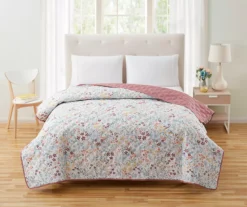 Mauve & Blue Floral Microfiber Quilt
