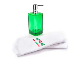 "Fa La La" Green & Red 3-Piece Soap Pump & Towel Set -Cheap Home Store 810619508 A0 2