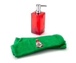 Red & Green Holiday Gnome 3-Piece Soap Pump & Towel Set -Cheap Home Store 810619509 A0 2