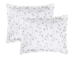 White & Gray Embroidered Leaf Vine Comforter Set -Cheap Home Store 810621098 810621097 A8 3