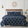 Casa Navy & White Embroidered Quatrefoil Queen 3-Piece Comforter Set