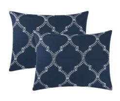 Casa Navy & White Embroidered Quatrefoil Comforter Set -Cheap Home Store 810621421 810621422 A8 3