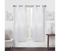 White Velvet Abstract Blackout Grommet Curtain Panel Pair, (63")