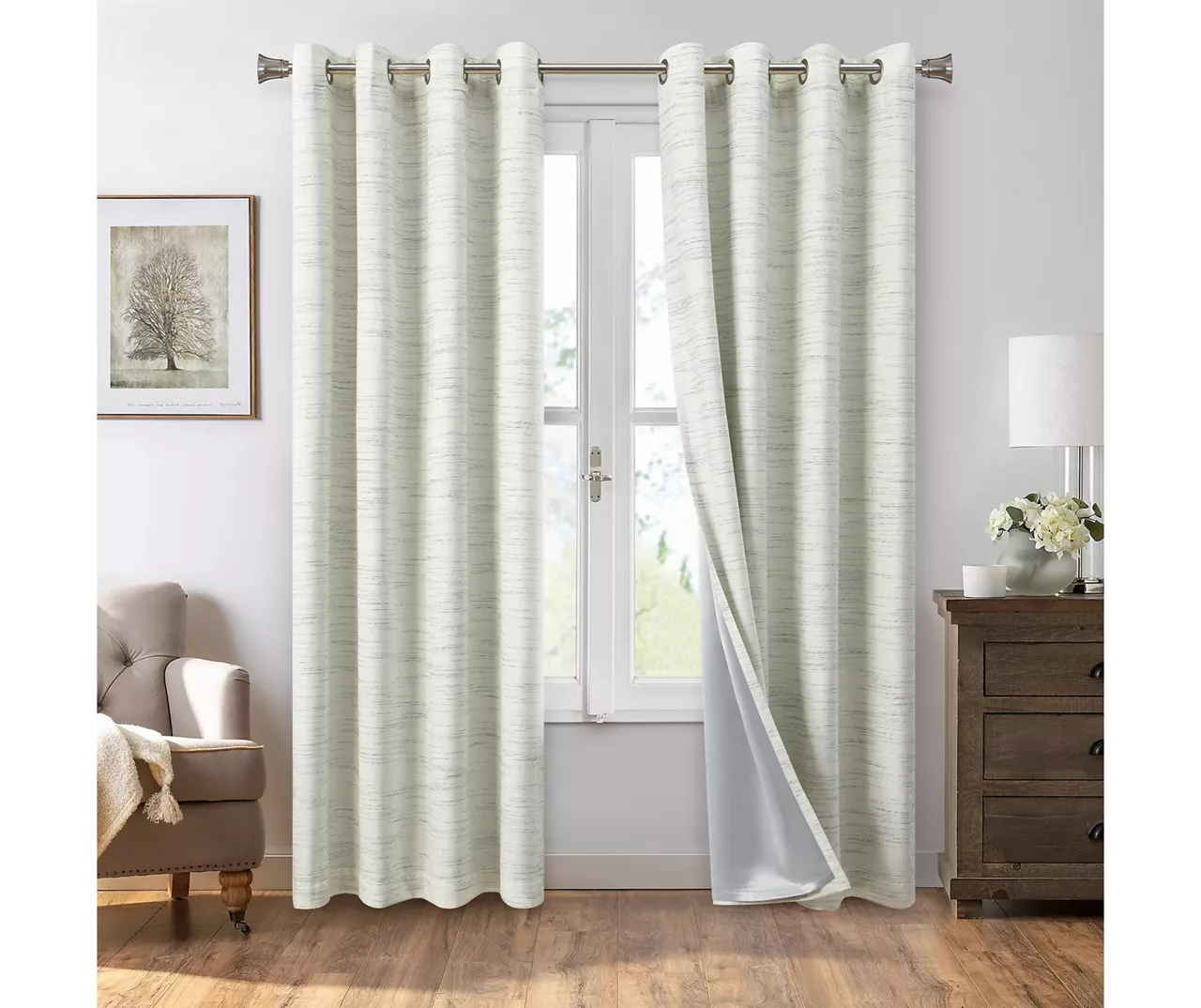 Aqua Stripe Chenille Grommet Curtain Panel Pair With Blackout Lining, (84") 3 Aqua Stripe Chenille Grommet Curtain Panel Pair With Blackout Lining, (84")