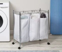 White & Chrome Urban Triple Laundry Sorter -Cheap Home Store 810669745 A0 3