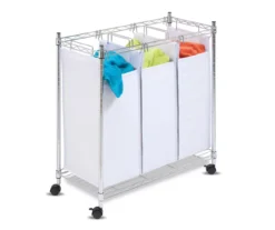 White & Chrome Urban Triple Laundry Sorter -Cheap Home Store 810669745 A0 4