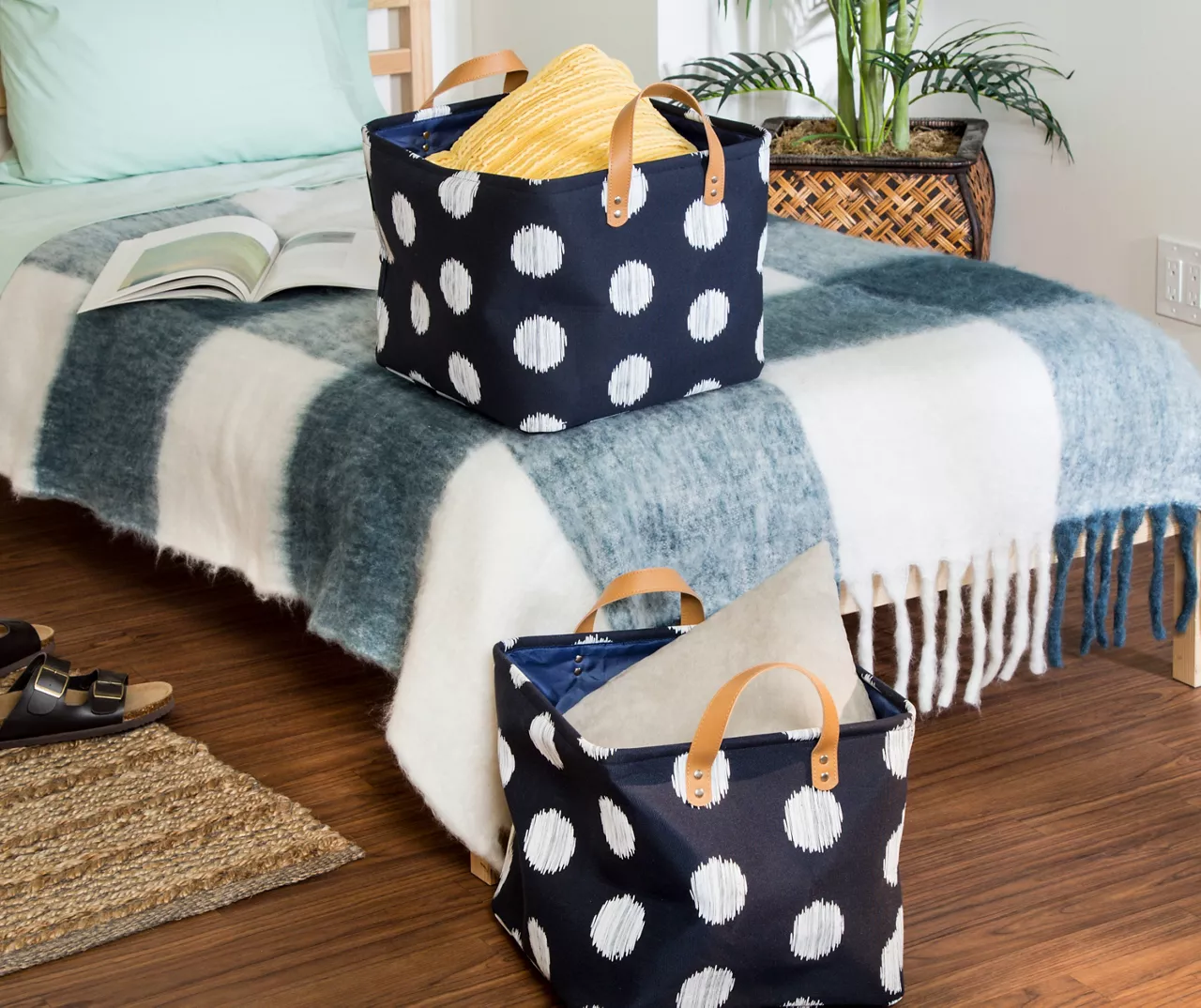 Navy & White Dots Canvas Storage Totes, 2-Pack 6 Navy & White Dots Canvas Storage Totes, 2-Pack - Image 4