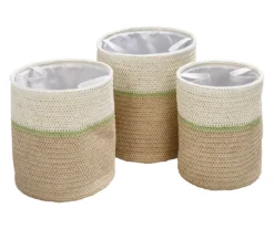 Natural & Tan 3-Piece Paper Straw Nesting Storage Basket Set