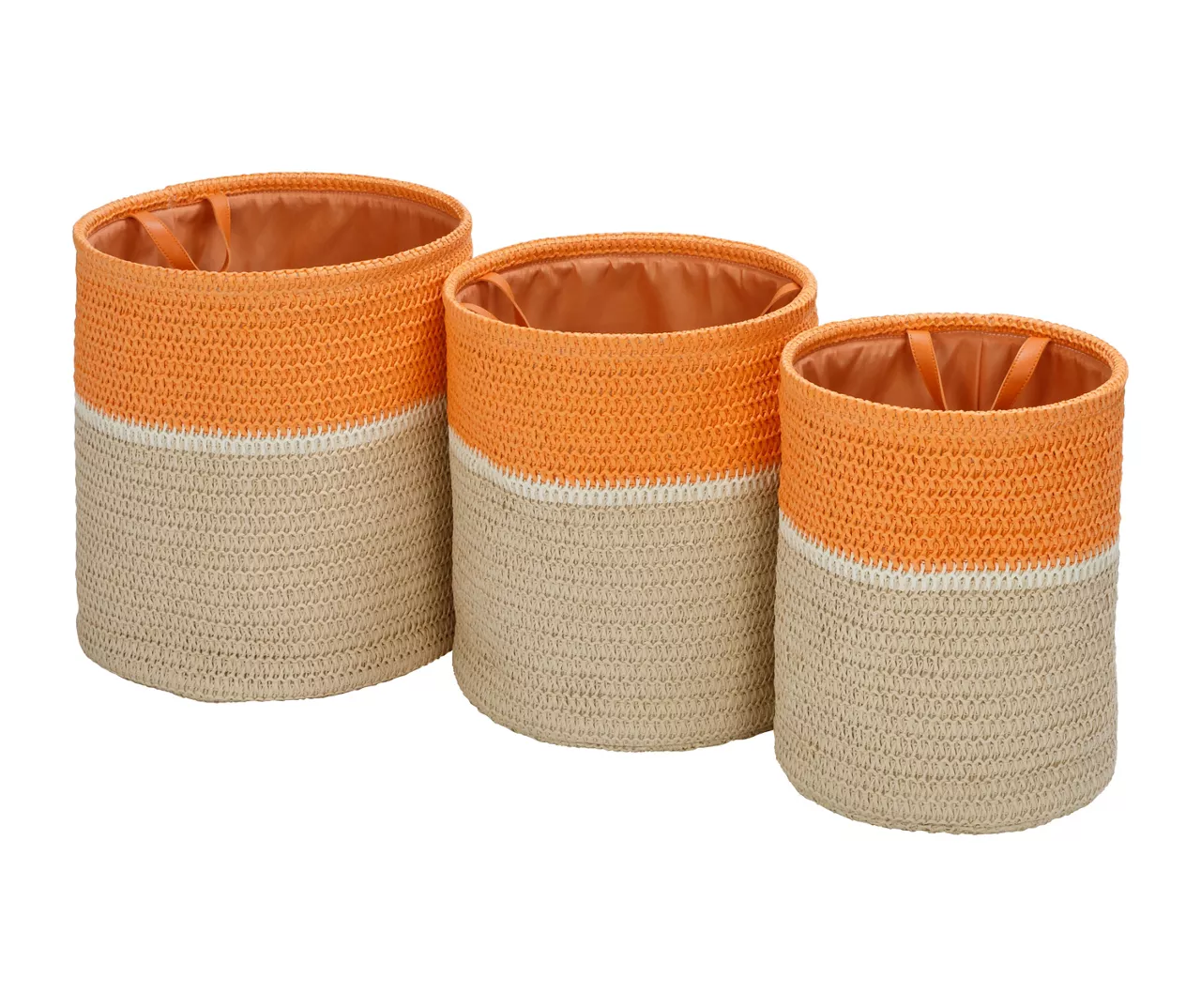 Natural & Orange 3-Piece Paper Straw Nesting Storage Basket Set 3 Natural & Orange 3-Piece Paper Straw Nesting Storage Basket Set