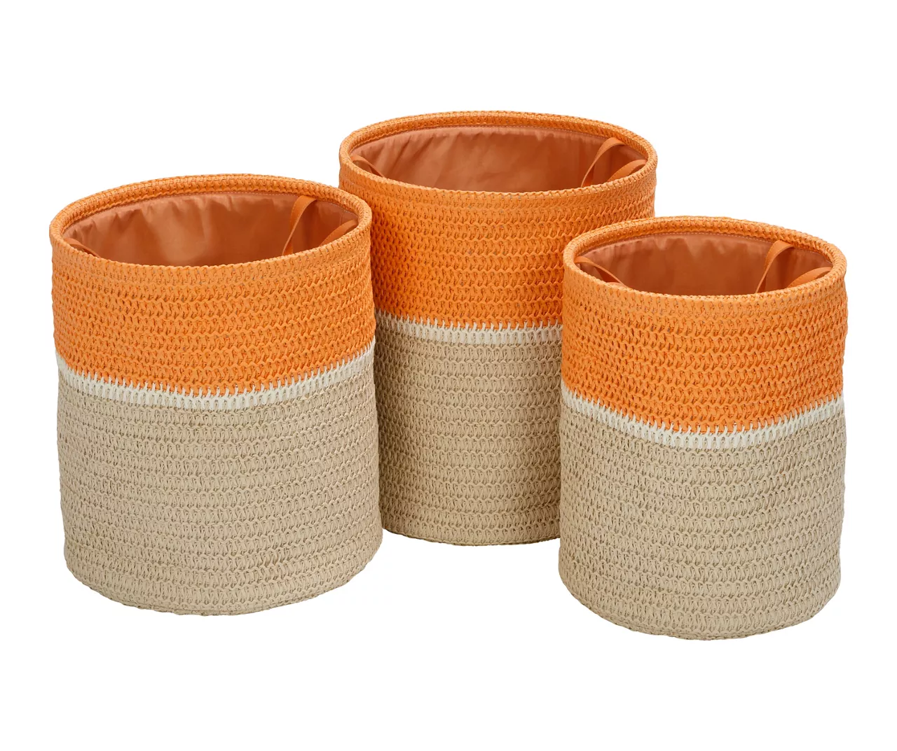 Natural & Orange 3-Piece Paper Straw Nesting Storage Basket Set 4 Natural & Orange 3-Piece Paper Straw Nesting Storage Basket Set - Image 2