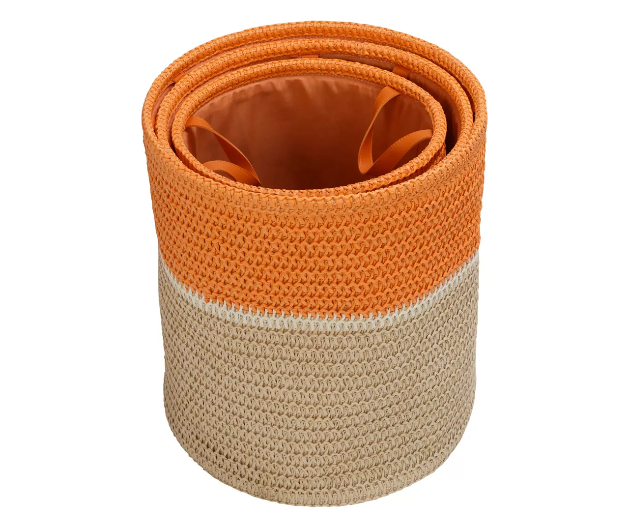 Natural & Orange 3-Piece Paper Straw Nesting Storage Basket Set 7 Natural & Orange 3-Piece Paper Straw Nesting Storage Basket Set - Image 5