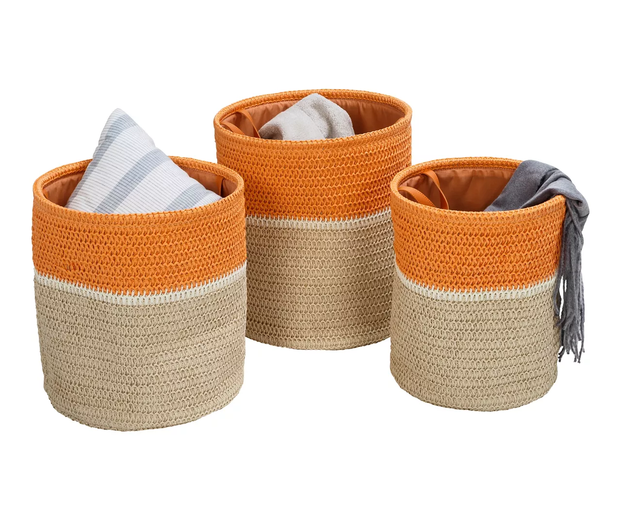 Natural & Orange 3-Piece Paper Straw Nesting Storage Basket Set 10 Natural & Orange 3-Piece Paper Straw Nesting Storage Basket Set - Image 8