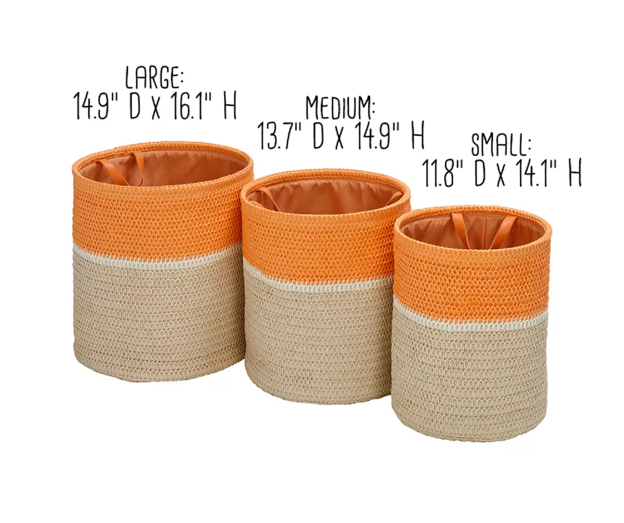 Natural & Orange 3-Piece Paper Straw Nesting Storage Basket Set 11 Natural & Orange 3-Piece Paper Straw Nesting Storage Basket Set - Image 9