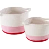 White, Pink & Red Cotton Rope 2-Piece Nesting Storage Basket Set