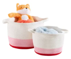 White, Pink & Red Cotton Rope 2-Piece Nesting Storage Basket Set -Cheap Home Store 810669766 A0 9