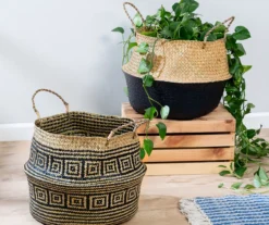 Natural & Black 2-Piece Folding Belly Storage Basket Set 7 Natural & Black 2-Piece Folding Belly Storage Basket Set -Cheap Home Store 810669769 A0 2